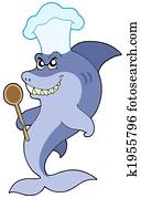 Shark chef with spoon Shark chef with spoon