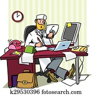 עסוק, ראש, רופא, ב, a, משרד