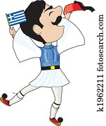 Greek Evzone dancing with Flag Greek Evzone dancing with Flag