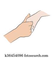 Man holding woman's hand. 