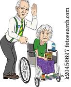 vecākais, kalps, ar, kundze, pa, wheelchair