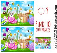 משחק של ילדים, מצא, עשרה, הבדלים, עם, חג הפסחה, שפנים