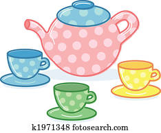 Cute classic style tea pot and cups illustration Cute classic style tea pot and cups illustration