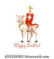 Happy Easter vector lamb and cross icon Happy Easter vector lamb and cross icon