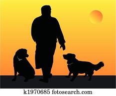 Man walking his dogs  illustration.. 