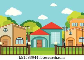 Neighborhood scene with many houses Neighborhood scene with many houses
