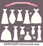 Wedding dress set. Flat design. Bridal shower Wedding dress set. Flat design. Bridal shower