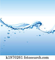 água clara, onda, com, bolhas