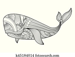 וקטור, דוגמה, של, לויתן, ב, zentangle, סיגנון