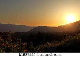 bonito, amanhecer, montanhas