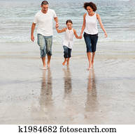 Family walking on a beach