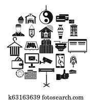 Lodge icons set, simple style Lodge icons set, simple style