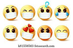 smileys, אמוטיכון, ללבוש, מסיכת פנים, וקטור, set., סמילאי, emoji, ללבוש, מסיכת פנים, עם, פרצופי, רגשות