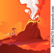 vulcão, com, queimadura, lava