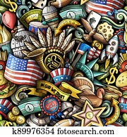 ציור היתולי, doodles, ארהב, seamless, pattern.