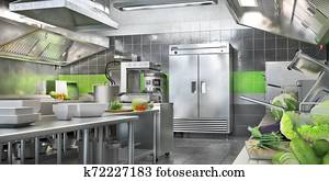 תעשיתי, kitchen., מסעדה, מודרני, kitchen., 3d, דוגמה
