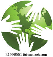 a, erdball, mit, hände