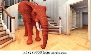 Elephant in the living room 3d rendering Elephant in the living room 3d rendering