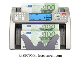 Money counting machine with euro, 3D rendering