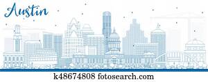 Outline Austin Skyline with Blue Buildings. Outline Austin Skyline with Blue Buildings.