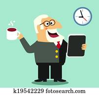 vorgesetzter, mit, tablette, und, bohnenkaffee