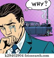 איש, בוכה, תאונה של מכונית