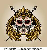 왕관, 멕시코 인, 설탕, 머리, muertos, 와, 날개, 로고, 삽화