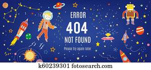 404, erro, bandeira, com, cosmos, ilustração