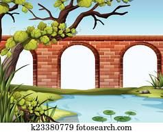 a, brücke, und, a, teich a, brücke, und, a, teich