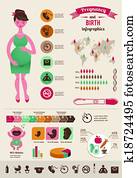 gravidez, e, nascimento, infographics, ícone, jogo