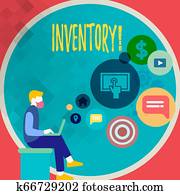 Handwriting text writing Inventory. Concept meaning Complete list of items like products goods in stock properties. Handwriting text writing Inventory. Concept meaning Complete list of items like products goods in stock properties.