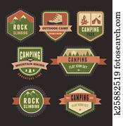 Hiking, camp badges - set of icons and elements Hiking, camp badges - set of icons and elements