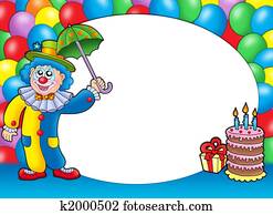 Round frame with clown and balloons Round frame with clown and balloons