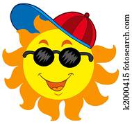 ציור היתולי, שמש, ב, כובע של בייסבול