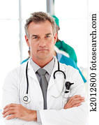 3º edad, doctor, primero, un, equipo médico