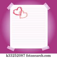 blank notepad sheet of paper background with two hearts drawing. vector blank notepad sheet of paper background with two hearts drawing. vector
