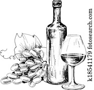 Bottle of wine, glass and grapes Bottle of wine, glass and grapes