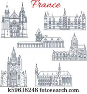 France Nievre, Guerande vector architecture icons France Nievre, Guerande vector architecture icons