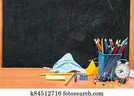school still life, stationery on the table and a medical mask in the background school board, university, school still life, stationery on the table and a medical mask in the background school board, university,