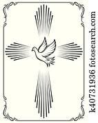 Symbolic cross and dove. Template emblem for church. Vector illustration for design. Symbolic cross and dove. Template emblem for church. Vector illustration for design.