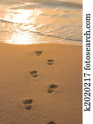 Footprints on beach sand