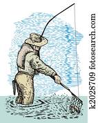 pescador, pesca mosca, com, rede