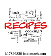 Recipes Word Cloud Concept in red caps Recipes Word Cloud Concept in red caps
