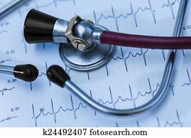 Cardiogram pulse trace and stethoscope concept for cardiovascular medical exam