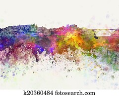 porto, skyline, em, aquarela, fundo porto, skyline, em, aquarela, fundo