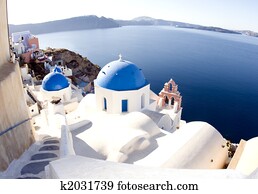 santorini greek island scene with blue dome churches santorini greek island scene with blue dome churches