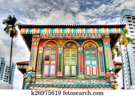 Singapore Landmark: Colorful building facade in Little India