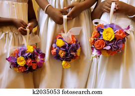 Three Flower Girls Holding Ball Bouquets