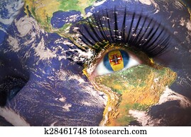 woman's, rosto, com, terra planeta, textura, e, madeira, bandeira, dentro, a, eye. woman's, rosto, com, terra planeta, textura, e, madeira, bandeira, dentro, a, eye.