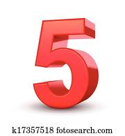3d shiny red number 5